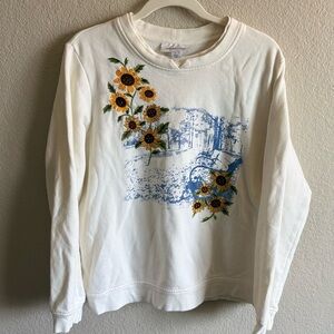 Vintage Inspired Sweatshirt Crewneck with Sunflower Embroidery Cottagecore